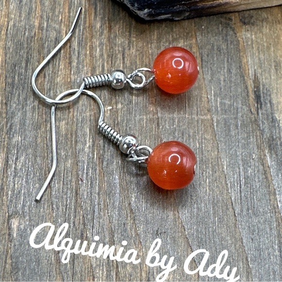 Cat's eye Hamsa small ball dangle  earrings - Picture 1 of 3